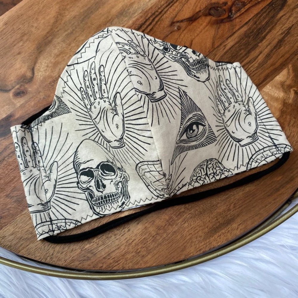 HANDMADE SKULL SKETCH FACE MASK  - TEEN/ADULT SIZE